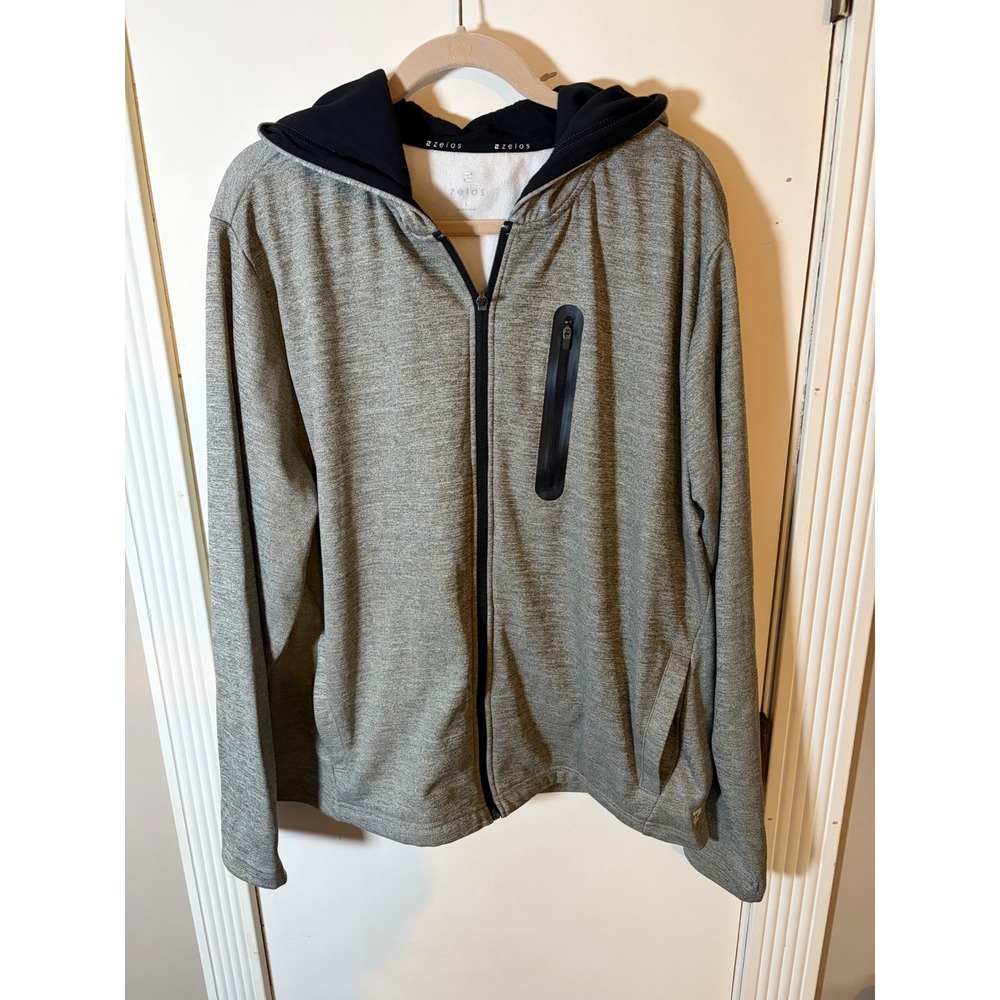 Zelos Mens Heather Grey Full Zip Performance Hoodie Jacket Large